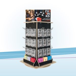 Espositore con minuteria girevole e crowner bifacciale