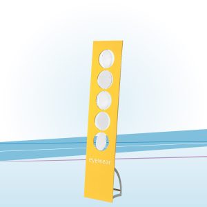Totem pubblicitario porta occhiali con pannelli rotanti