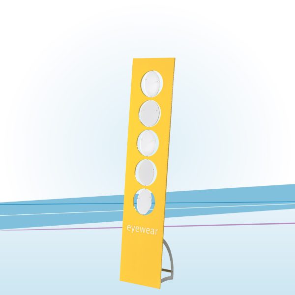 Totem pubblicitario porta occhiali con pannelli rotanti